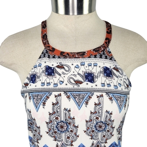 Hot Kiss Women's Halter Bodycon Microfiber Midi Dress Size L Elephant Geo Print - Picture 2 of 7